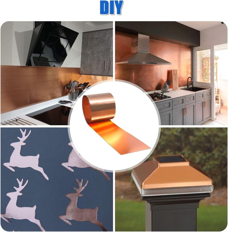 Uxney Copper Sheet Roll, 3500x200x0.08mm Copper Flashing Roll, Pure Copper Plate & Strip for Roofing, DIY Projects, House Repair, Crafts and Metal Working - Image 5